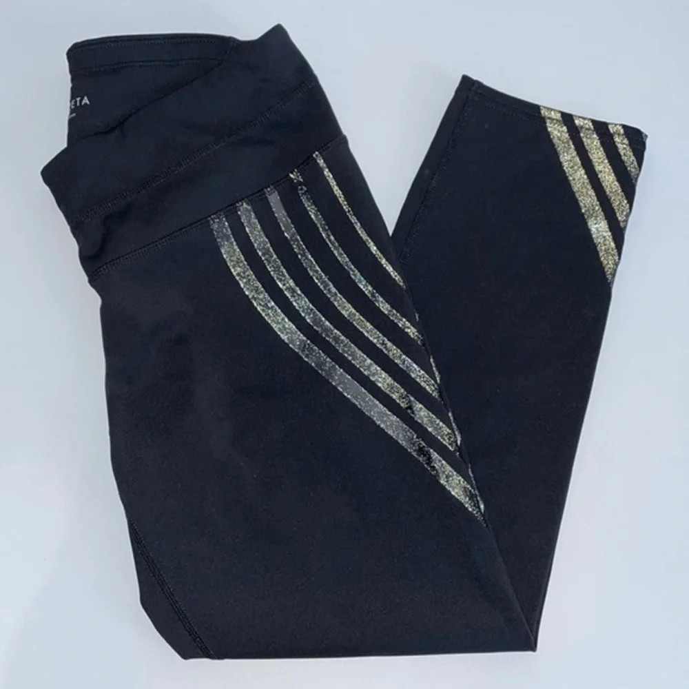 Athleta Black Leggings with Gray Stripes - Picture 2 of 9